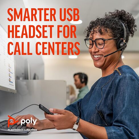 Poly (Plantronics + Polycom) EncorePro 545 USB-A and USB-C USB Headset (Plantronics) - Acoustic Hearing Protection - Hold & Call Answer Buttons - Convertible Wearing Style, Black, Standard Version in Saudi Arabia