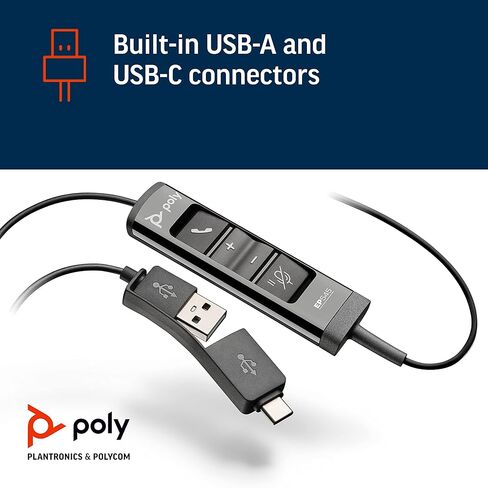 Poly (Plantronics + Polycom) EncorePro 545 USB-A and USB-C USB Headset (Plantronics) - Acoustic Hearing Protection - Hold & Call Answer Buttons - Convertible Wearing Style, Black, Standard Version in Saudi Arabia