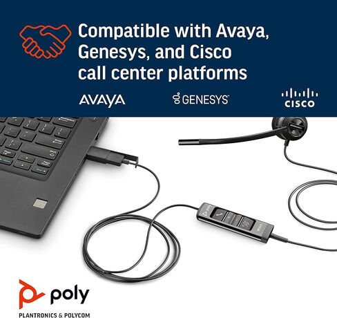 Poly (Plantronics + Polycom) EncorePro 545 USB-A and USB-C USB Headset (Plantronics) - Acoustic Hearing Protection - Hold & Call Answer Buttons - Convertible Wearing Style, Black, Standard Version in Saudi Arabia