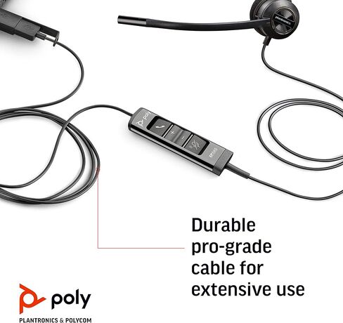Poly (Plantronics + Polycom) EncorePro 545 USB-A and USB-C USB Headset (Plantronics) - Acoustic Hearing Protection - Hold & Call Answer Buttons - Convertible Wearing Style, Black, Standard Version in Saudi Arabia
