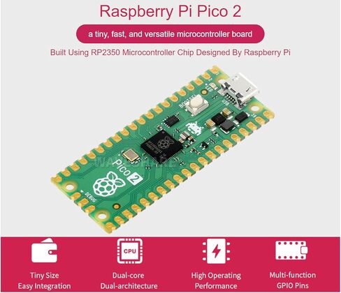 2 PCS Color-Coded Pre-soldered Raspberry Pi Pico 2 Microcontroller Development Board with Header Based on Official RP2350 Chip,Dual-core and Dual-Architecture Design in Saudi Arabia