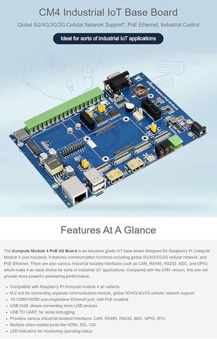 Waveshare Compute Module 4 Industrial IoT Base Board for All Variants of Raspberry Pi CM4 Global 5G/4G/3G/2G Cellular Network Support in Saudi Arabia