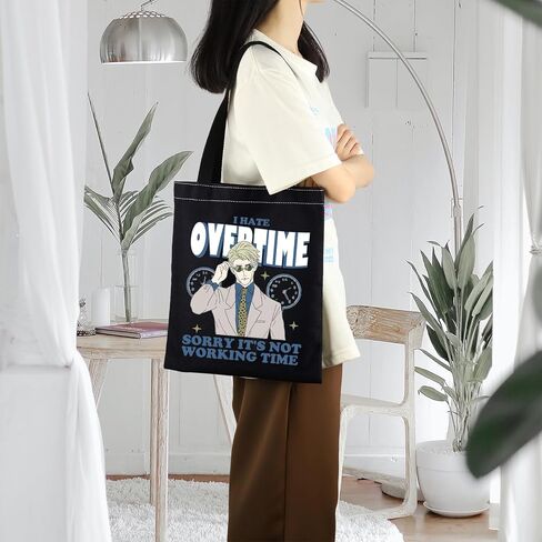 ENSIANTH JJK Inspired Tote Bag I hate Overtime Anime Lover Gift Sorcerer Curse Fighter Japanese Anime Fan Shopping Bag in Saudi Arabia