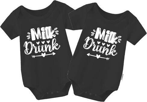 Baby Twins Bodysuit Milk Drink Unisex Baby Clothes Infant Cute Outfits Twin Romper in Saudi Arabia