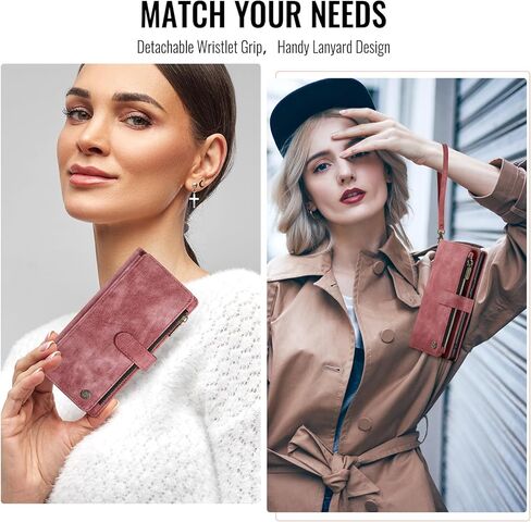 حافظة محفظة Google Pixel 10/Pixel 10 Pro 5G مع حامل بطاقة ومسند وسحاب مغناطيسي وجيب وحزام معصم، محفظة جلدية قابلة للطي لهاتف Google Pixel 10/10 Pro 5G 6.3 بوصة (أحمر) in Kuwait