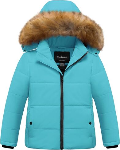Chrisuno Girl's Water Resistant Winter Coats Warm Fleece Lined Outwear Ski Snow Jacket With Removable Hood in Saudi Arabia