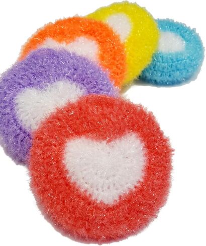 100% Handmade Crochet Heart Round Design Dish Scrubber Scrubbies 3 Set in Saudi Arabia