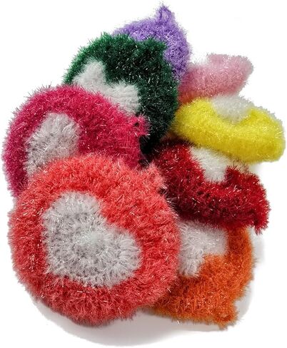 100% Handmade Crochet Heart Round Design Dish Scrubber Scrubbies 3 Set in Saudi Arabia