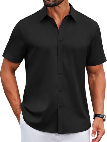 COOFANDY Mens Button Down Shirts Short Sleeve Casual Shirt Wrinkle Free Solid Stretch Dress Shirt for Men in Saudi Arabia