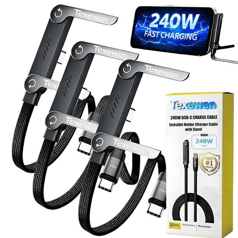 كابل شاحن حامل غير مرئي مع حامل، كابل شحن USB-C بقوة 240 واط، شاحن هاتف جانبي، كابلات بيانات حامل 2 في 1، كابلات شحن سريعة مضفرة 90 درجة USB C لأجهزة Samsung، iPhone، Switch(#C-C،#3pcs) in Saudi Arabia