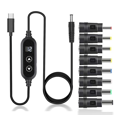 كابل USB C إلى DC 5V/9V/12V/15V/20V مع 8 رؤوس تحويل DC وشاشة عرض LED، وكابل طاقة USB إلى DC للاستخدام مع شاحن PD وبنك الطاقة PD لمكبرات الصوت وأجهزة التوجيه وأجهزة الكمبيوتر المحمولة (3.9 قدم) in Kuwait
