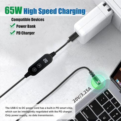 كابل USB C إلى DC 5V/9V/12V/15V/20V مع 8 رؤوس تحويل DC وشاشة عرض LED، وكابل طاقة USB إلى DC للاستخدام مع شاحن PD وبنك الطاقة PD لمكبرات الصوت وأجهزة التوجيه وأجهزة الكمبيوتر المحمولة (3.9 قدم) in Kuwait
