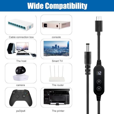 كابل USB C إلى DC 5V/9V/12V/15V/20V مع 8 رؤوس تحويل DC وشاشة عرض LED، وكابل طاقة USB إلى DC للاستخدام مع شاحن PD وبنك الطاقة PD لمكبرات الصوت وأجهزة التوجيه وأجهزة الكمبيوتر المحمولة (3.9 قدم) in Kuwait