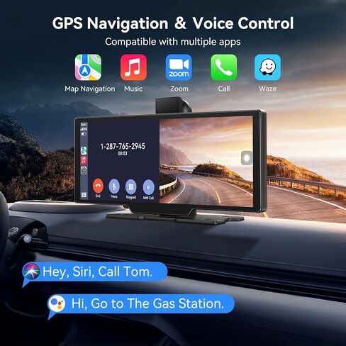 شاشة Apple Carplay المحمولة للسيارة، شاشة لمس لاسلكية مقاس 10 بوصات مع كاميرا داش 4K، وكاميرا احتياطية 1080 بكسل، وCarplay&Android Auto، وتسجيل حلقة، وملاحة GPS، وبلوتوث in Kuwait