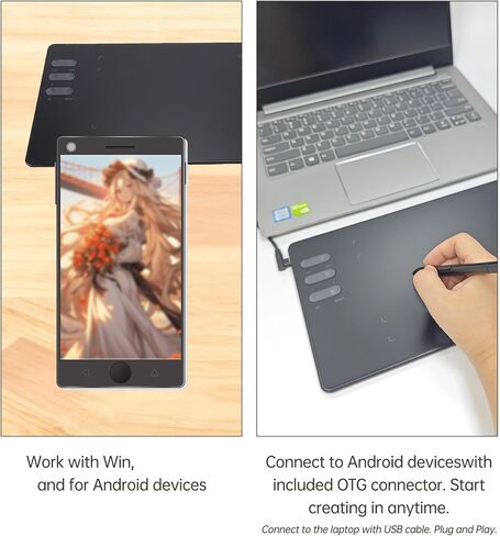تابلت رسم الرسومات Hyuduo، منطقة رسم 4.49 × 6.81 بوصة، 16384 مستوى ضغط، 6 مفاتيح اختصار، قلم خالٍ من البطارية، مع محول OTG، لمصور متوافق مع Win MAC (P3) in Kuwait