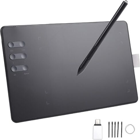تابلت رسم الرسومات Hyuduo، منطقة رسم 4.49 × 6.81 بوصة، 16384 مستوى ضغط، 6 مفاتيح اختصار، قلم خالٍ من البطارية، مع محول OTG، لنظام Win Mac متوافق مع Illustrator (P3) in Kuwait