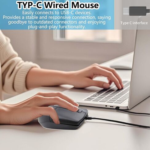 USB C Wired Mouse, Type-C Interface Portable Lightweight Ergonomic Silent Optical Mice, Plug and Play, 3-Button Ambidextrous for Mobile Phone PC Laptop Tablet MacBook, Home Office Travel Boy Men Gift in Saudi Arabia
