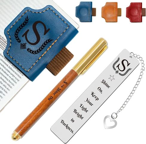 Bygone Mark Bookmark with Pen Holder - Personalized Magnetic Leather Bookmarks Set with Custom Wood Pen & Metal Bookmark – Reading Gifts for Women & Men Book Lovers (Brown,J) in Saudi Arabia