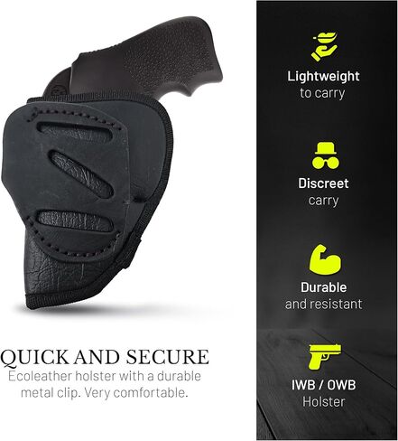 4 in 1 Multi Position IWB/OWB Eco Leather Holster for Revolvers. Fits Most 2" and Snubnosed Revolvers, S&W, Taurus 84,85, Rug LCR, M&P Bodyguard 38. J Frame Holster in Saudi Arabia