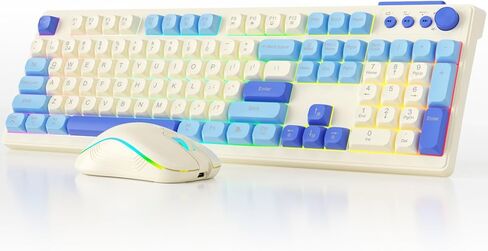 Wireless Keyboard and Mouse Combo, RGB Backlit Rechargeable 2000 mAh Battery, Wireless Computer Keyboards, Tri-Mode Bluetooth/2.4GHz/USB-C Custom Creamy Keyboard, RGB Backlit Media Knob in Kuwait