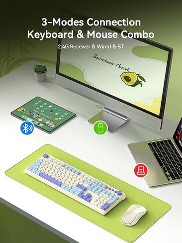 Wireless Keyboard and Mouse Combo, RGB Backlit Rechargeable 2000 mAh Battery, Wireless Computer Keyboards, Tri-Mode Bluetooth/2.4GHz/USB-C Custom Creamy Keyboard, RGB Backlit Media Knob in Kuwait