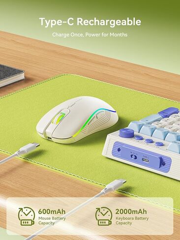 Wireless Keyboard and Mouse Combo, RGB Backlit Rechargeable 2000 mAh Battery, Wireless Computer Keyboards, Tri-Mode Bluetooth/2.4GHz/USB-C Custom Creamy Keyboard, RGB Backlit Media Knob in Kuwait