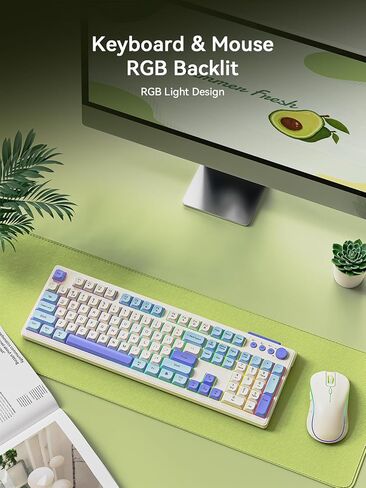 Wireless Keyboard and Mouse Combo, RGB Backlit Rechargeable 2000 mAh Battery, Wireless Computer Keyboards, Tri-Mode Bluetooth/2.4GHz/USB-C Custom Creamy Keyboard, RGB Backlit Media Knob in Kuwait