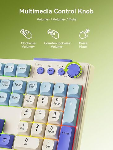 Wireless Keyboard and Mouse Combo, RGB Backlit Rechargeable 2000 mAh Battery, Wireless Computer Keyboards, Tri-Mode Bluetooth/2.4GHz/USB-C Custom Creamy Keyboard, RGB Backlit Media Knob in Kuwait