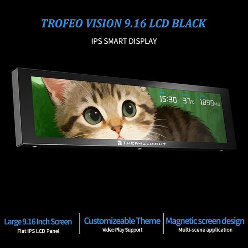 Thermalright Trofeo Vision 9.16 LCD Black, 9.16-inch Full-Color LCD Magnetic Display Screen, 1920x480 Resolution, Easy to Install,Master CPU/GPU Temperature(Black) in Saudi Arabia