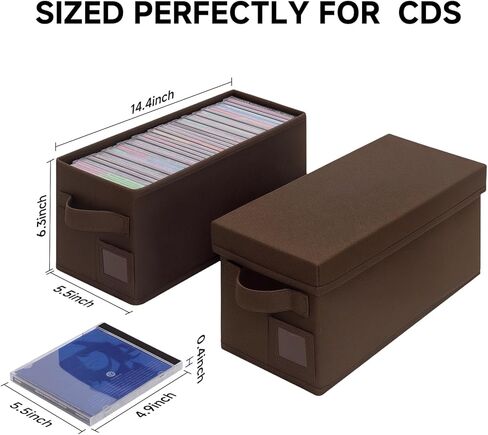 CD Storage Boxes 4 Pack – Brown Disc Organizer with Lids, Holds 35 CDs in Standard Jewel Cases per Box, Sturdy & Stackable CD Holder for Media, DVDs, and Discs in Saudi Arabia