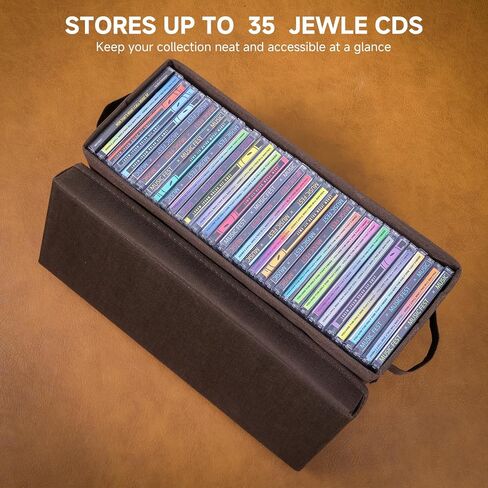 CD Storage Boxes 4 Pack – Brown Disc Organizer with Lids, Holds 35 CDs in Standard Jewel Cases per Box, Sturdy & Stackable CD Holder for Media, DVDs, and Discs in Saudi Arabia