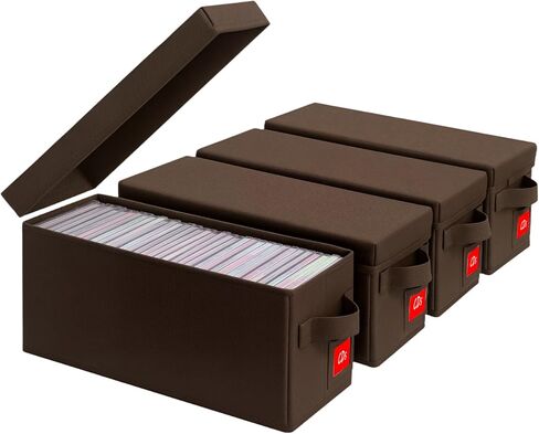 CD Storage Boxes 4 Pack – Brown Disc Organizer with Lids, Holds 35 CDs in Standard Jewel Cases per Box, Sturdy & Stackable CD Holder for Media, DVDs, and Discs in Saudi Arabia