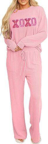 SELINK Christmas Pajamas for Women JOLLY Corded Long Sleeve Top and Pants Matching Lounge Set with Pockets in Saudi Arabia