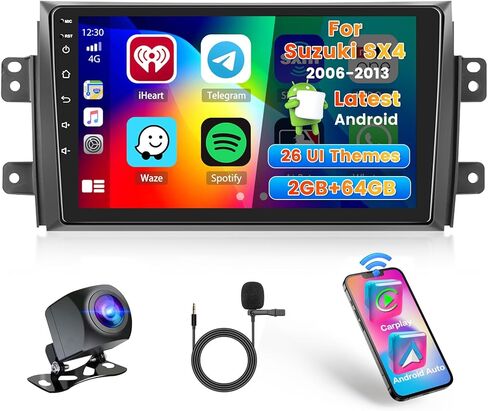 [DSP & EQ] راديو سيارة 2+64 جيجا لسيارة سوزوكي SX4 2006-2013 Carplay Android Auto، 9 بوصة IPS شاشة تعمل باللمس ستيريو سيارة مع Bluetooth5.0 GPS Navigation FM RDS 5 جيجا هرتز WiFi كاميرا احتياطية in Kuwait
