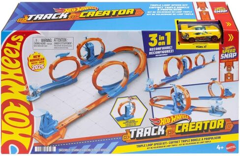 Hot Wheels Toy Car Track Set, Triple Loop Pack & 1:64 Scale Vehicle, Track-Building Components with 3 Loops, Speed Snap Tracks & Adapters in Saudi Arabia