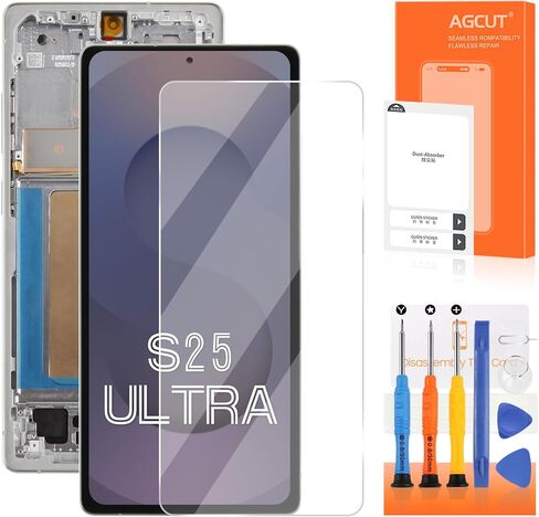 Soft OLED for Samsung Galaxy S25 Ultra Screen Replacement for Samsung S25 Ultra LCD Display SM-S938B SM-S938 LCD Digitizer Touch Screen Assembly Repair Part Silver with Frame in Saudi Arabia