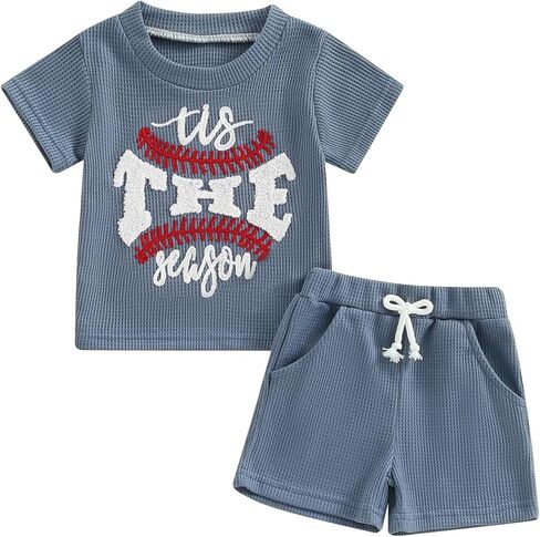 WZTYYDS ​Toddler Baby Boy Summer Clothes Golf Embroidered Short Sleeve T-Shirt Tops Shorts Set Soft Waffle Knit Outfit in Saudi Arabia