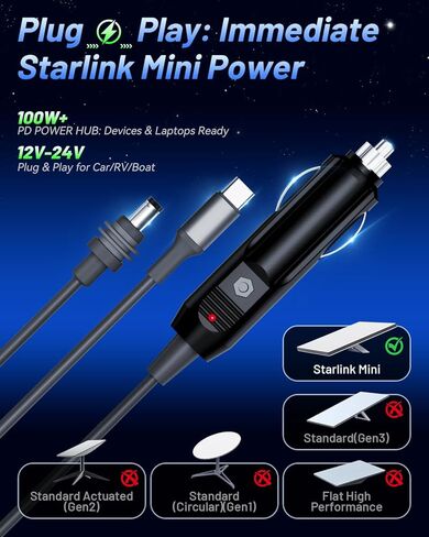 كابل محول الطاقة Starlink Mini 3 في 1 بطول 10 أقدام / 3 أمتار - سلك USB-C إلى DC، شاحن ولاعة سجائر السيارة 12 فولت - 24 فولت، ملحقات التوصيل والتشغيل، كابل إمداد طاقة عالي السرعة in Saudi Arabia