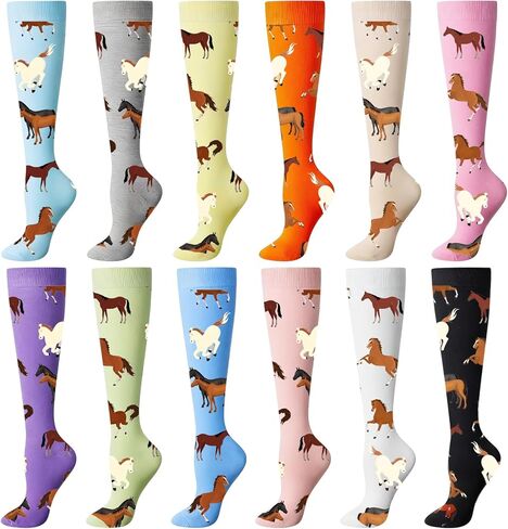 Xtinmee 12 Pairs Novelty Breast Cancer Awareness Socks, Pink Ribbon Over the Calf Socks Breast Cancer Compression Socks for Women in Saudi Arabia