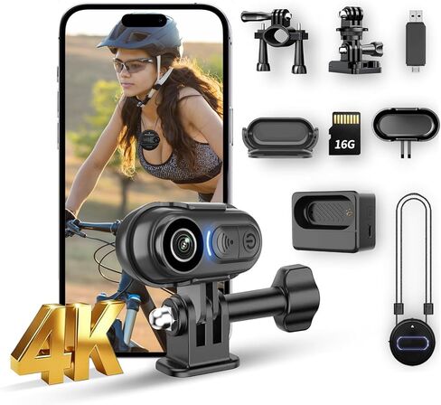 كاميرا الجسم الصغيرة بدقة 4K، كاميرا الجسم بحجم الإبهام، كاميرات رياضية يمكن ارتداؤها، تسجيل POV بدون استخدام اليدين، حامل على الخوذة، كاميرا مغناطيسية محمولة يمكن ارتداؤها على الجسم لركوب الدراجات، للسباحة أثناء مشي الحيوانات الأليفة (16 جيجابايت) in Kuwait