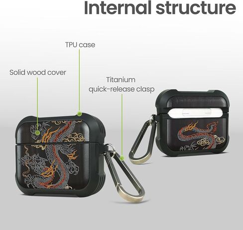 for AirPods 4 Case (2024) (USB-C), Shockproof Cover with Quick Released Keychain, Compatible with AirPods 4th Generation, Natural Wood Hand-Drawn (Imperial Dragon) Dark Wood in Saudi Arabia