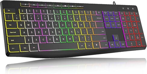 Wired Rainbow LED Gaming Keyboard, 104 Keys Light Up Mechanical Feeling Computer Keyboard for Windows, Laptop, PC Gamers Office Device, Travel, Easy to Carry on Business Trip,Woking(Black) in Saudi Arabia
