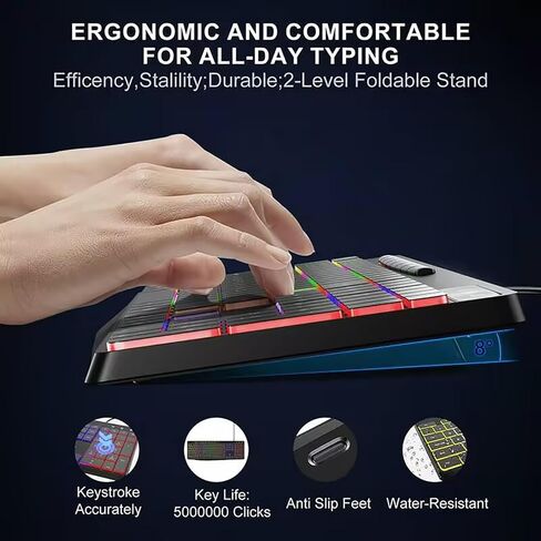 Wired Rainbow LED Gaming Keyboard, 104 Keys Light Up Mechanical Feeling Computer Keyboard for Windows, Laptop, PC Gamers Office Device, Travel, Easy to Carry on Business Trip,Woking(Black) in Saudi Arabia