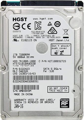 محرك الأقراص الصلبة Hitachi Travelstar 7K1000 1 تيرابايت SATA 2.5 بوصة 7200 دورة في الدقيقة 32 ميجابايت - HTS721010A9E630 (متجدد) in Kuwait