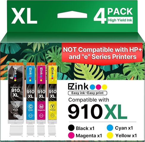 خراطيش حبر E-Z 910XL لاستبدال طابعات HP لحزمة كومبو خراطيش حبر HP 910XL 910XL باللون الأسود واللون تستخدم مع طابعات OfficeJet 8010 8015 8018 8022 Pro 8025 8020 (4 عبوات) in Kuwait