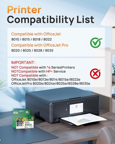 خراطيش حبر E-Z 910XL لاستبدال طابعات HP لحزمة كومبو خراطيش حبر HP 910XL 910XL باللون الأسود واللون تستخدم مع طابعات OfficeJet 8010 8015 8018 8022 Pro 8025 8020 (4 عبوات) in Kuwait