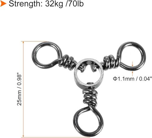 3 Way Swivel, 20Pcs 70lb Stainless Steel Cross Line Terminal Tackle for Saltwater Freshwater Fishing, Black in Saudi Arabia