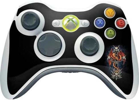 ملصق Skinit المخصص للألعاب متوافق مع وحدة التحكم اللاسلكية Xbox 360 - مرخص رسميًا من Sarah Richter Gothic Dragon & Skull Cross بواسطة Sarah Richter Design in Kuwait