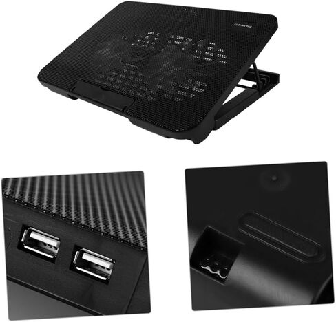 مبرد كمبيوتر محمول محمول يعمل بمنفذ USB لأجهزة الكمبيوتر المحمولة، تصميم بمروحة مزدوجة لتبديد الحرارة بكفاءة، خفيف الوزن وسهل التركيب، أسود in Saudi Arabia