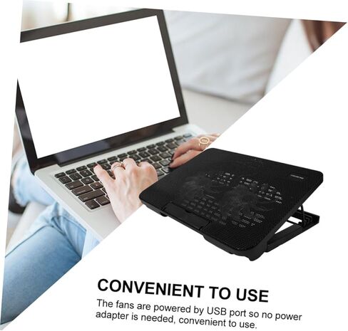 مبرد كمبيوتر محمول محمول يعمل بمنفذ USB لأجهزة الكمبيوتر المحمولة، تصميم بمروحة مزدوجة لتبديد الحرارة بكفاءة، خفيف الوزن وسهل التركيب، أسود in Saudi Arabia